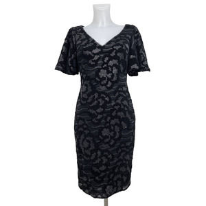 NWT Calvin Klein Black Sequin Flutter Sleeve V Neck Sheath Dress Womens 4